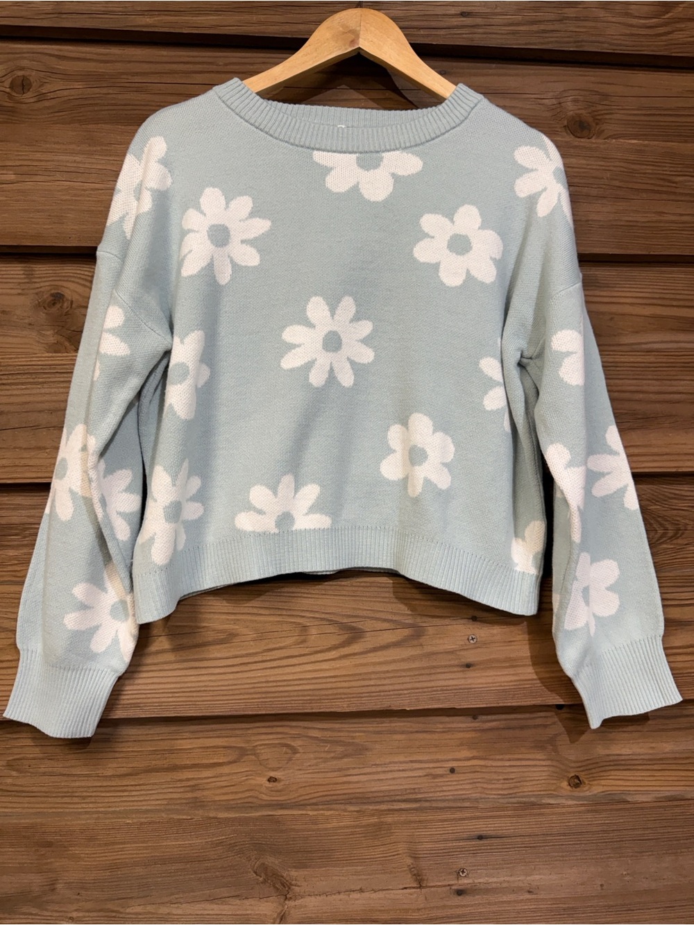 Women's Minty Blue Floral Crewneck Sweater